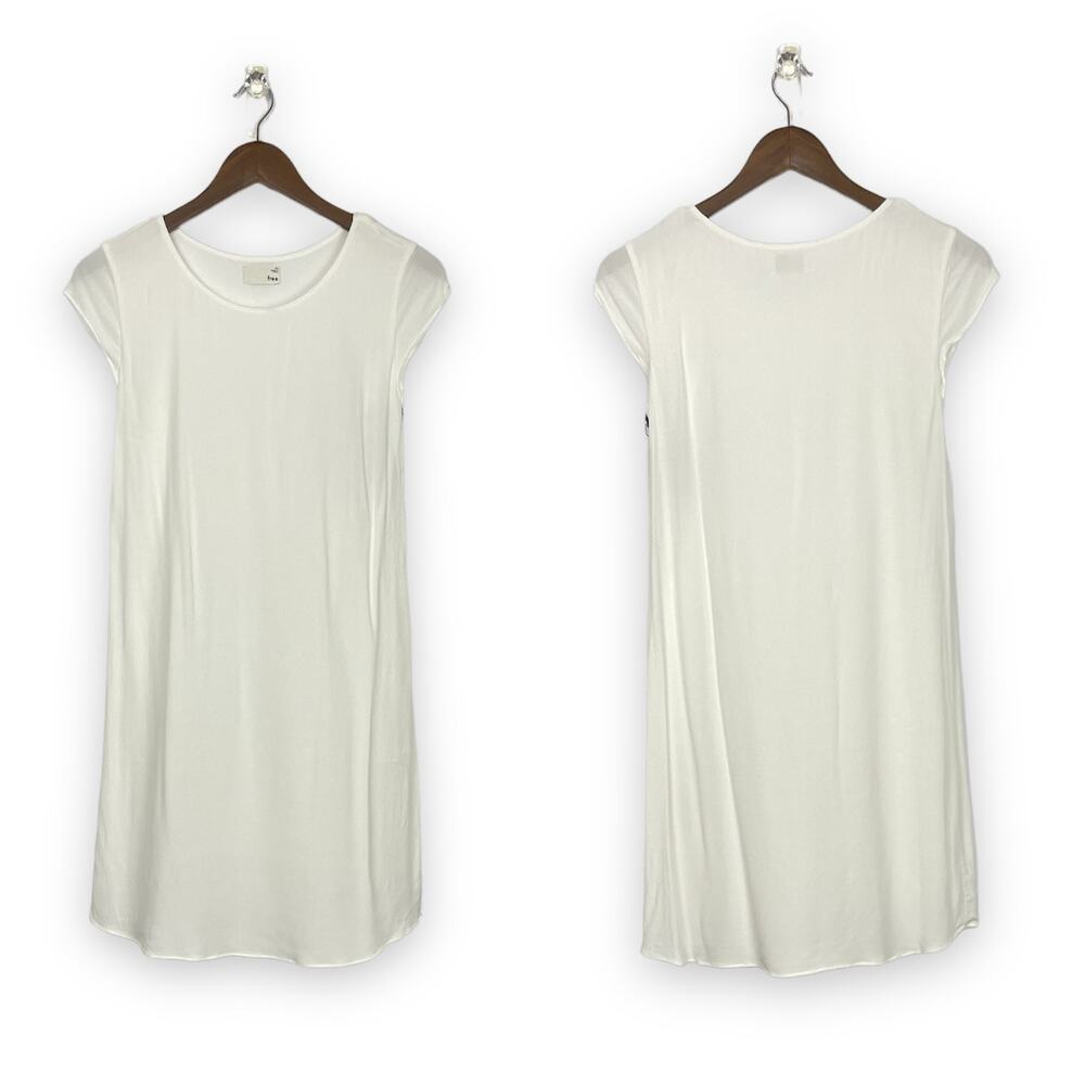 Wilfred | Free NWT Ferreira White Crepe Raw Hem Cap Sleeve Mini Shift Dress